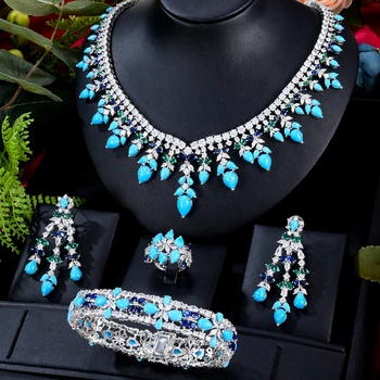 GODKI Slávnej Značky Tyrkysové Luxusné Afriky Šperky Sady Pre Ženy, Svadobné Party Zirkón Crystal Dubaj Svadobné Šperky Set Darček